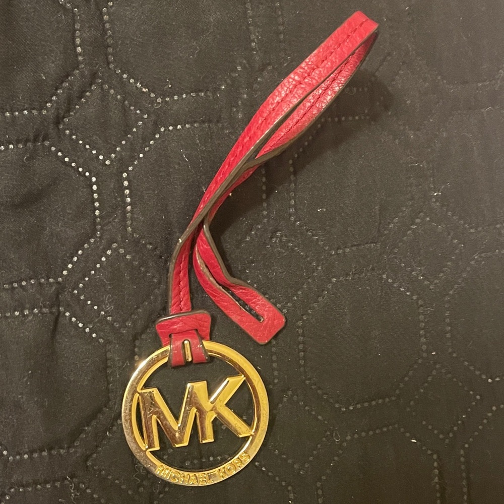 Michael Kors Red Leather and Gold Logo Keychain and /or hang tag
